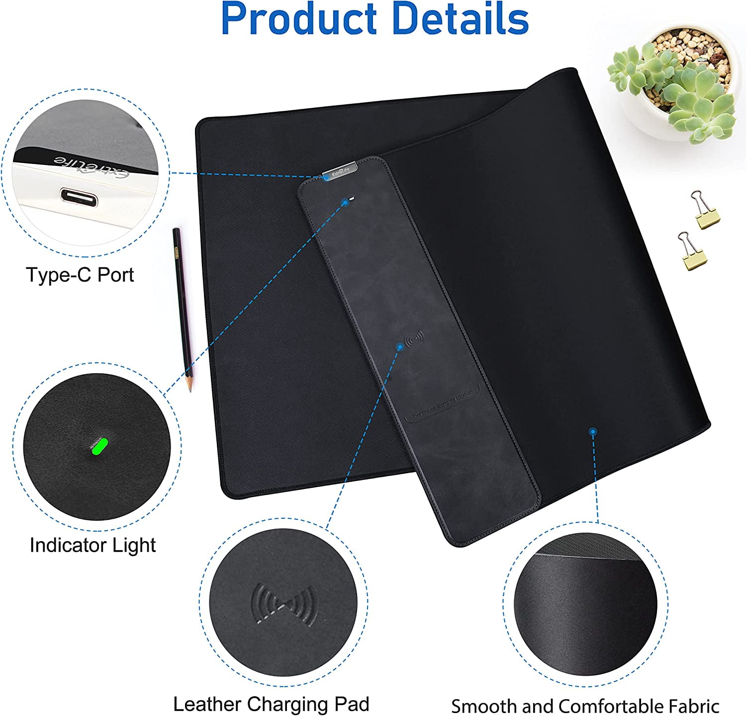 Miroddi Mouse Pad with Wireless Charging, Gaming Mousepad with 15W Wireless Charger, Large Desk Mat with Waterproof Non-Slip Rubber Base