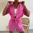 thumbnail image 4 of WAYUTE Womens Sets 2 Piece Outfits V Neck Solid Color Shorts and Shirt Top Shirt Slim Suits Travel Vacation Fashion Casual Summer Outfit, 4 of 6