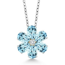 Gem Stone King 3.07 Ct Sky Blue Topaz E-F Lab Grown Diamond 925 Silver and 10K Yellow Gold Pear Shape Flower Pendant with Chain