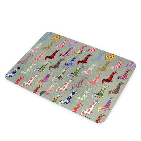 KuzmarK Glass Cheese Cutting Board 11"x7.75" - Floral Daschund Dog