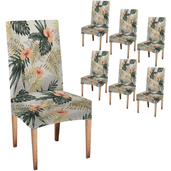 Slipcover Chair Covers Set of 6 Tropical Flower Pattern Printed Dining Chairs Covers Kitchen Chair Covers for Dining Living Room Restaurant Party Banquet