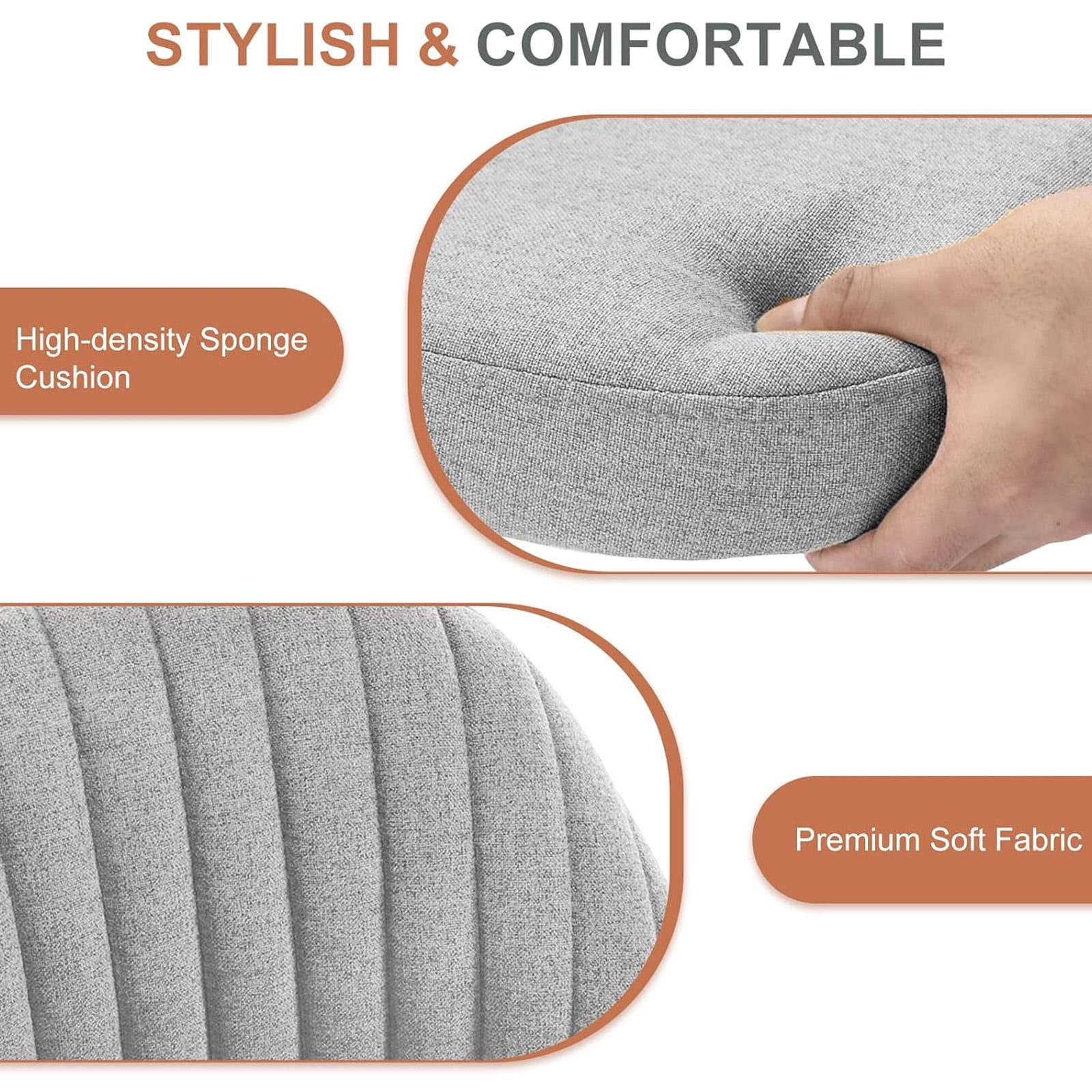 Casabay Armless Office Chair, Extra Cushion Padded Compact Upholstered Desk Chair with Back Support, Rolling Swivel Vanity Chair for Home Office, Gray