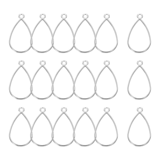 Uxcell 36 Pcs Open Bezel, Teardrop Resin Bezels Pendants Open Back Bezels for DIY Crafts Silver