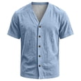 thumbnail image 5 of Sewkxo Men's Linen Shirts Short Sleeve Casual Shirts Button Down Shirt for Men Beach Summer Shirt,Light Blue S, 5 of 8