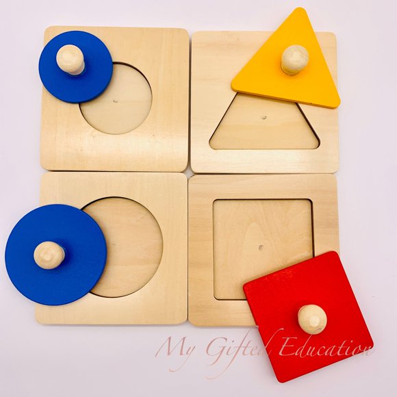 Montessori Geometric Shapes Peg Puzzles - Waldorf Gift - Math Tracing Sensory Wooden Toy - Homeschool classroom - Infant Toddler Preschool