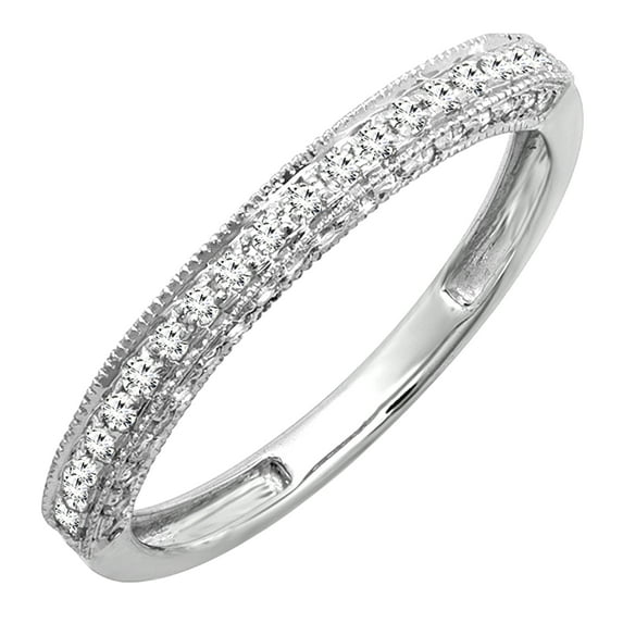 Dazzlingrock Collection IGI CERTIFIED Round White Diamond Wedding Enhancer Guard band for Women (0.40 ctw, Color I-J, Clarity I2-I3) in 10K White Gold, Size 6.5
