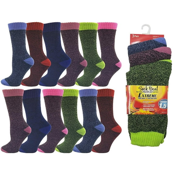 Brushed Thermal Socks, 12 Pairs Women’s Insulated Warm Winter Thick Crew Bulk Boot Sock (Assorted Color Brushed Interior)
