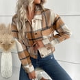 thumbnail image 7 of Jiyugala Coats for Women Long Sleeve Plaid Shirt Outerwear Turndown Collar Tops Buttons Casual Blouses, 7 of 7