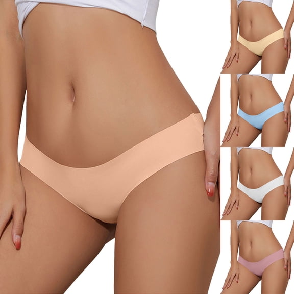 COMVALUE Seamless Thongs for Women No Show Thong V-waisted Stretch Breathable Sexy Panties Underwear 1 Pack (Beige, M)