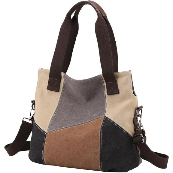 Women's Work Canvas Tote Bag, Medium Casual Multi-Pocket Crossbody with Shoulder Strap