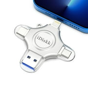iDiskk MFi Certified 4 in 1 Photo Stick 128GB Flash Drive for Photo & Video Backup, File Save & Transfer, USB & Multiport Connection