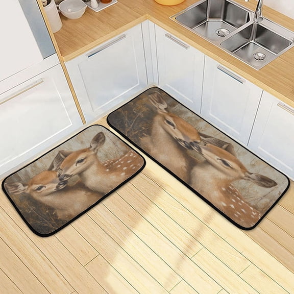 Kitchen Rugs and Mats【2 PCS】Non Skid Deers Pattern Creative Kitchen Mat