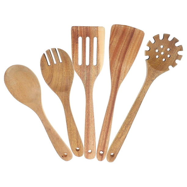 Cooking Utensils Wooden Kitchenware Cooking Baking Brown Wood Non Scratch Heat Resistant 5Pcs