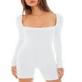 thumbnail image 1 of PENGXIANG Ribbed Knit Bodycon Short Jumpsuit Long Sleeve Square Collar Sport Biker Short Rompers, 1 of 7