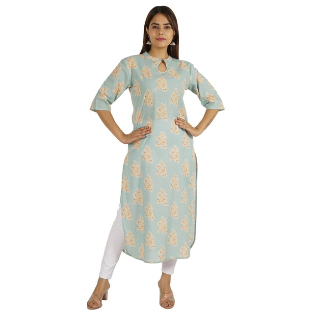 Moomaya Kurta Ethnique Imprimée en Coton Basique Droite pour Blouse Indienne pour Femmes