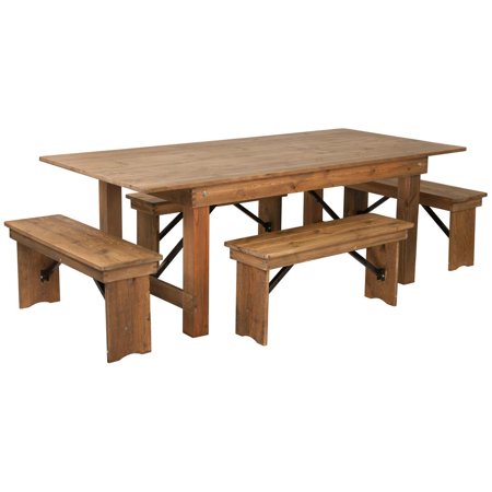 7 X 40 Antique Rustic Folding Farm Table And Four Bench Set