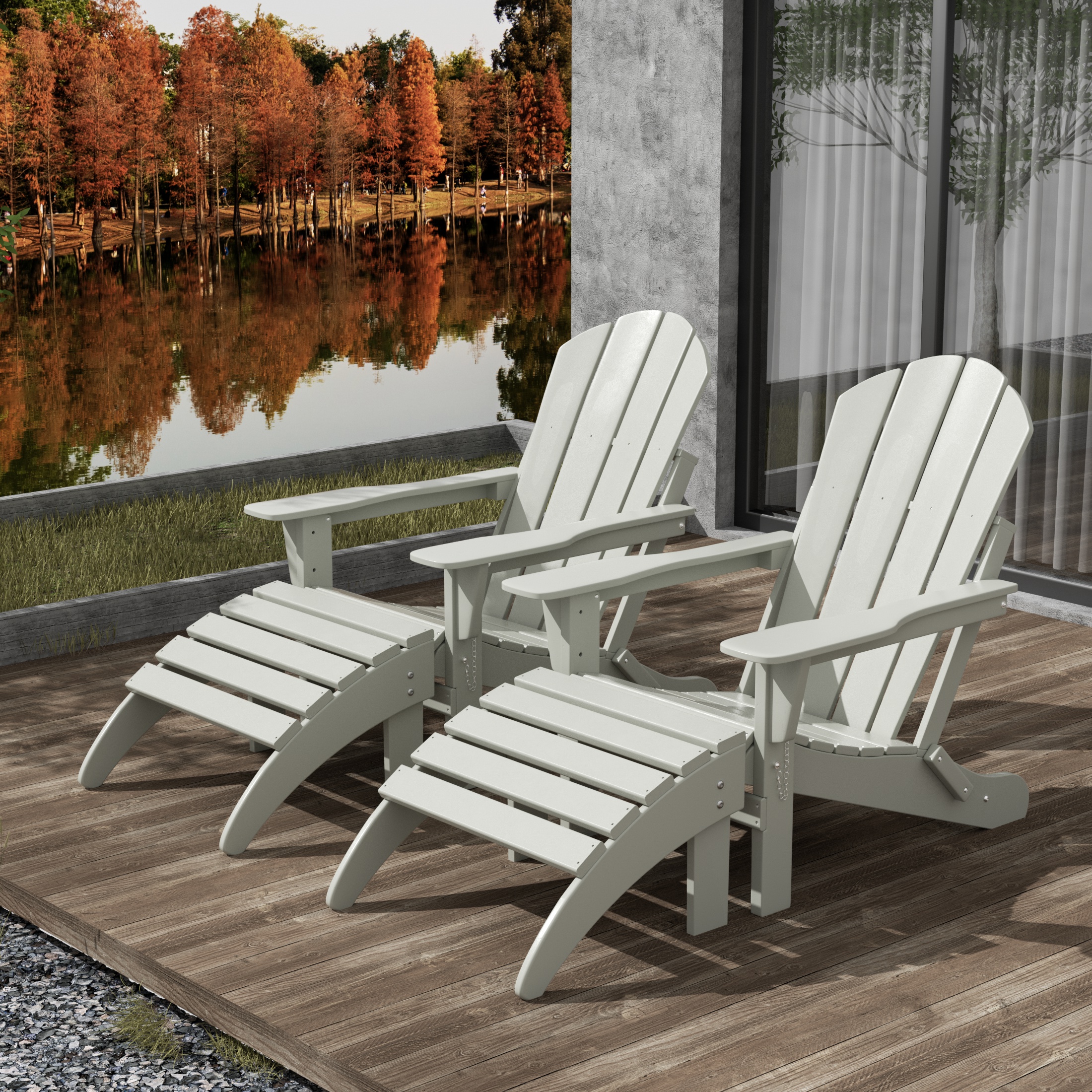 WestinTrends Malibu Outdoor Lounge Chair Set, 4-Pieces Adirondack Chair Set of 2 with Ottoman, All Weather Poly Lumber Patio Lawn Folding Chair for Outside Pool Beach, Sand - image 5 of 5