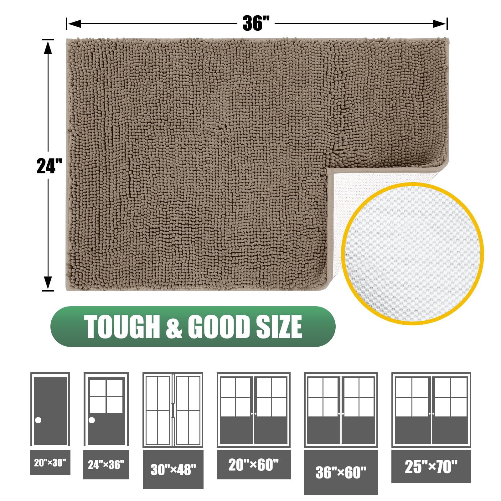 Chenille Absorbent Outdoor Doormat 60" x 36", Washable Muddy Door Mats for Dog Non Slip Indoor Doormat Dog Mat for Muddy Paw Front Inside Doormats for Entryway Beige