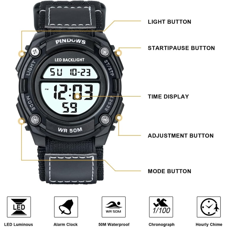 Digital LED Silicone Strap Military Multifunction Waterproof Alarm Stopwatch Amazon.com: SMAEL Men main image 3