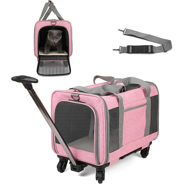 Rolling Pet Carrier with Wheels for Cat Dog, Telescopic Handle Pet