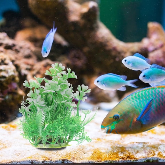ETEREAUTY 2-Pack Small Aquarium Decorations with Plastic Artificial Plants, Assorted Colors, Realistic Fish Accessories
