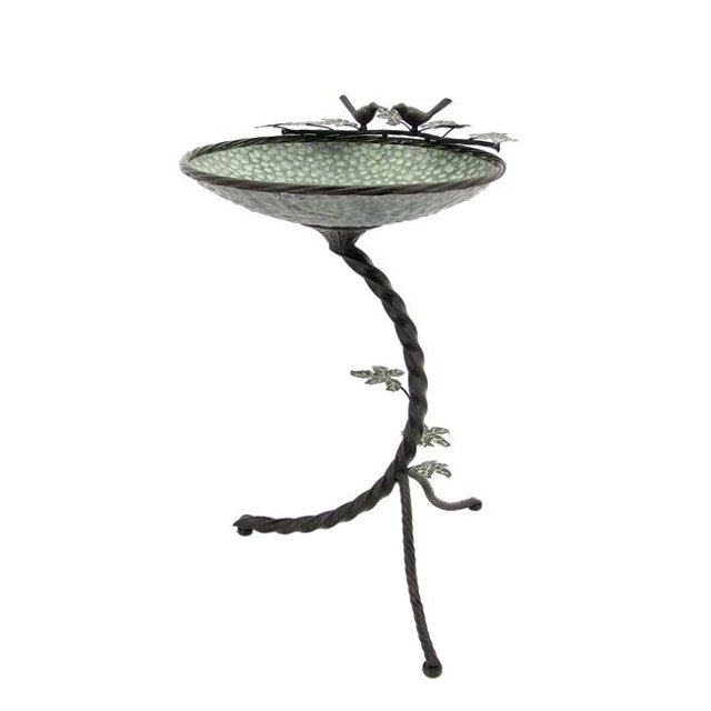 Zaer ZR180157 Round Galvanized Birdbath with Branch Stand & Bird Details