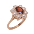 thumbnail image 1 of LBG British Made 18k Rose Gold Natural Garnet & Cultured Pearl Womens Cluster Ring - 33 size options - Size 5.25, 1 of 5