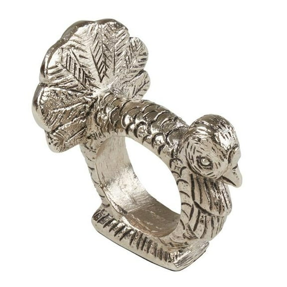 SARO  Table Napkin Ring with Turkey Design  Silver - Set of 4