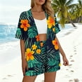 thumbnail image 2 of 2 Piece Outfits for Women Summer Trendy Floral Printed Short Sleeve Cardigan Shirt & Shorts Hawaiian Beach Sets (XL, Green), 2 of 6