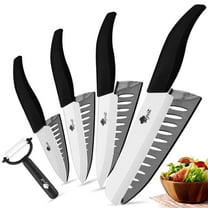 5PCS Ceramic Knives Set Serrated Paring Knife with Covers 4 Pack Fruit Knifes , Sharp Rust Proof Stain Resistant (6" Bread Knife,5" Utility Knife, 4" Fruit Knife,3" Peeling Knife,One Peeler)