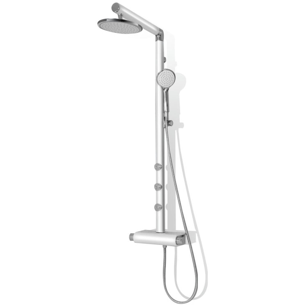 Finihen Shower Panel, Shower Panel Tower System, 48 Inch Aluminium Alloy Shower Column with Hand and Head Shower, Silver Finihen Shower Panel, Shower Panel Tower System, 48 Inch Aluminium Alloy Shower Column with Hand and Head Shower, Silver
