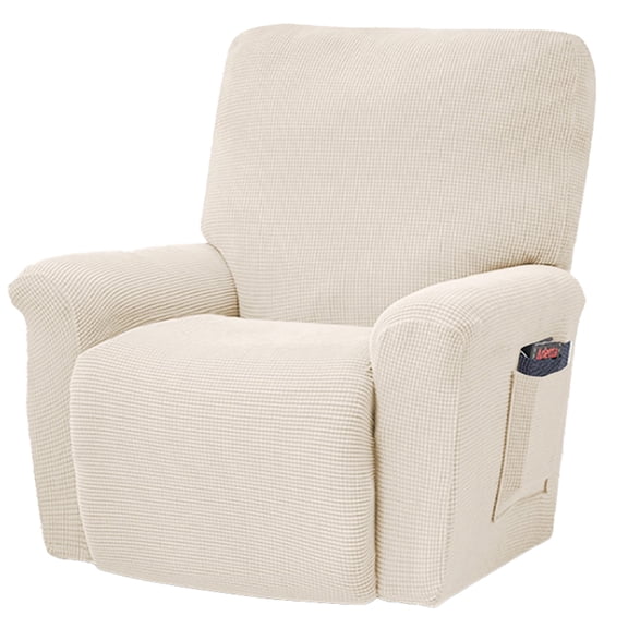 Mictong super elastic sofa cover recliner cover, solid color elastic fleece massage chair cover, made of soft and thick jacquard fabric, off white, 1 piece