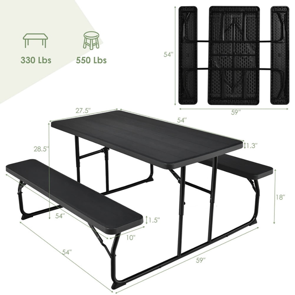 Aimee Lii Indoor and Outdoor Folding Picnic Table Bench Set, Outdoor Patio Furniture Set, Black