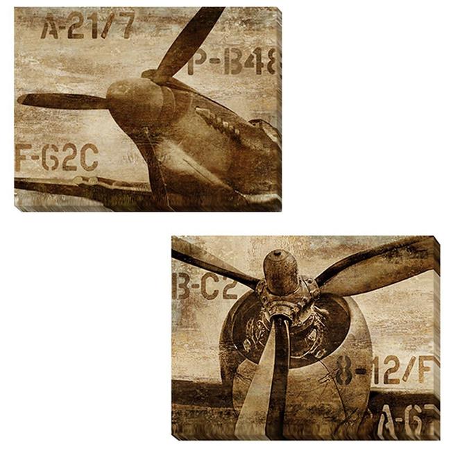 Vintage Airplane /& Propeller by Matthews 2-pc Gallery Wrapped Canvas Giclee Set