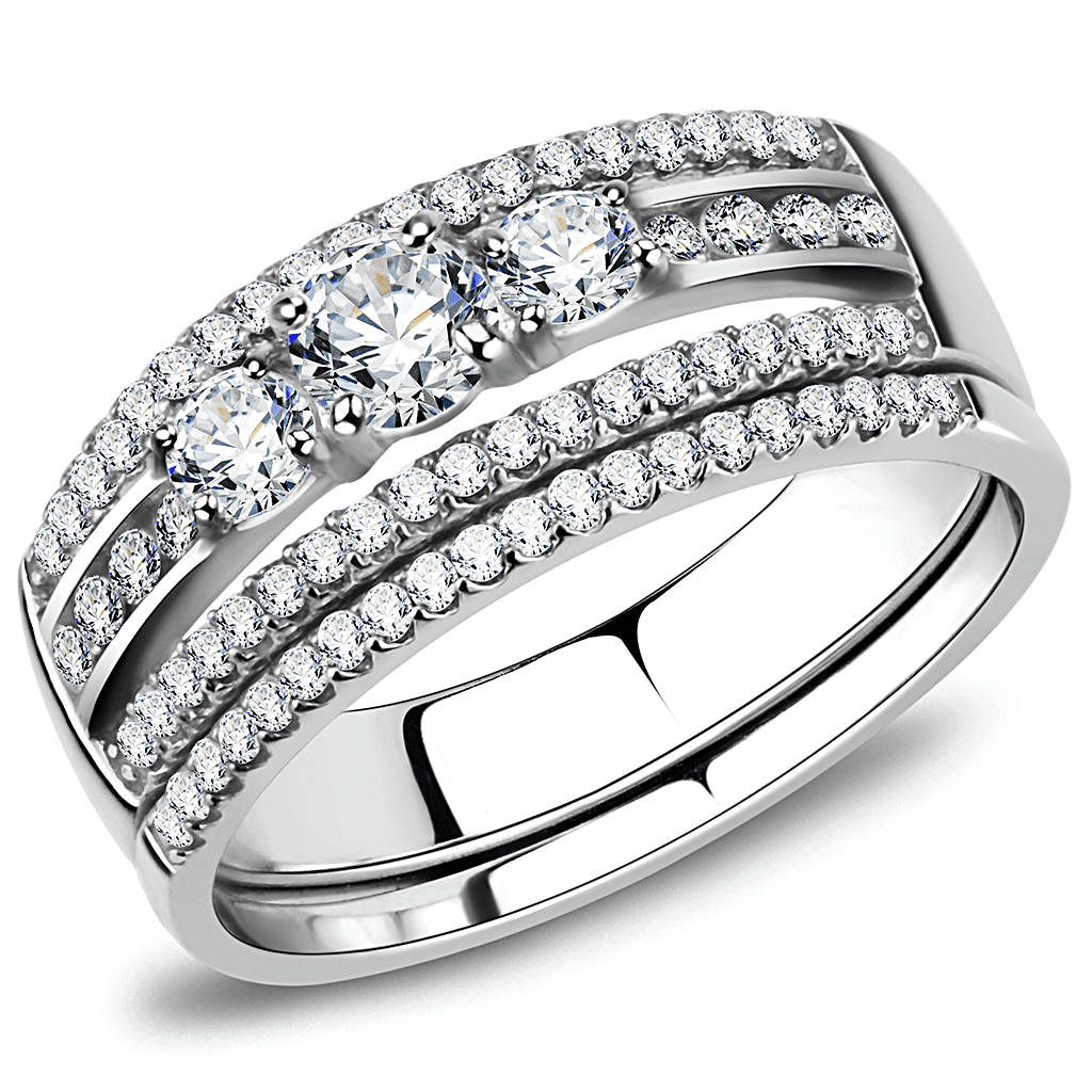 Bellux Style - Women's Stainless Steel Clear Cubic Zirconia Wedding Women's Stainless Steel Wedding Rings