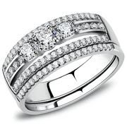 Women's Stainless Steel Clear Cubic Zirconia Wedding Ring