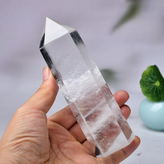 Large Quartz Healing Crystal Towers 5.9" -6.1" Natural Crystal Wand 6 Faceted Chakra Crystal Point Reiki Meditation Therapy Home Decoration Gift