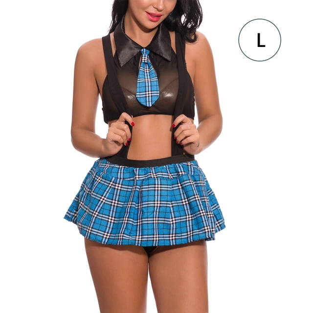 Conjunto de ropa interior sexy Traje de traje de escenario de tentación uniforme Traje de ropa de cosplay suave, Azul, L Jumpingount XX000043-21