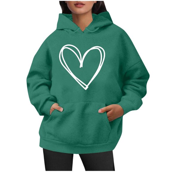 Women's Oversized Pattern Hoodie Casual Long Sleeved Heart Shaped Print Pullover Comfortable Pocket Drawstring Hoodie Long Zippe Sweatshirts for Women Sweatshirt for Women Graphic Sweatshirts Hoodies