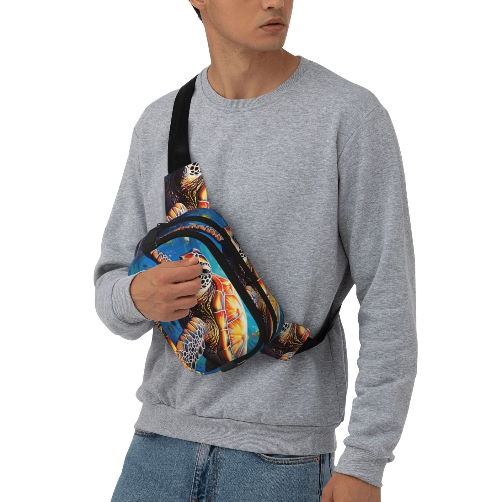 Hirioo Colorful Underwater Sea Turtle for Double Layer Waist Bag Adjustable Fanny Pack For Travel Running Hiking