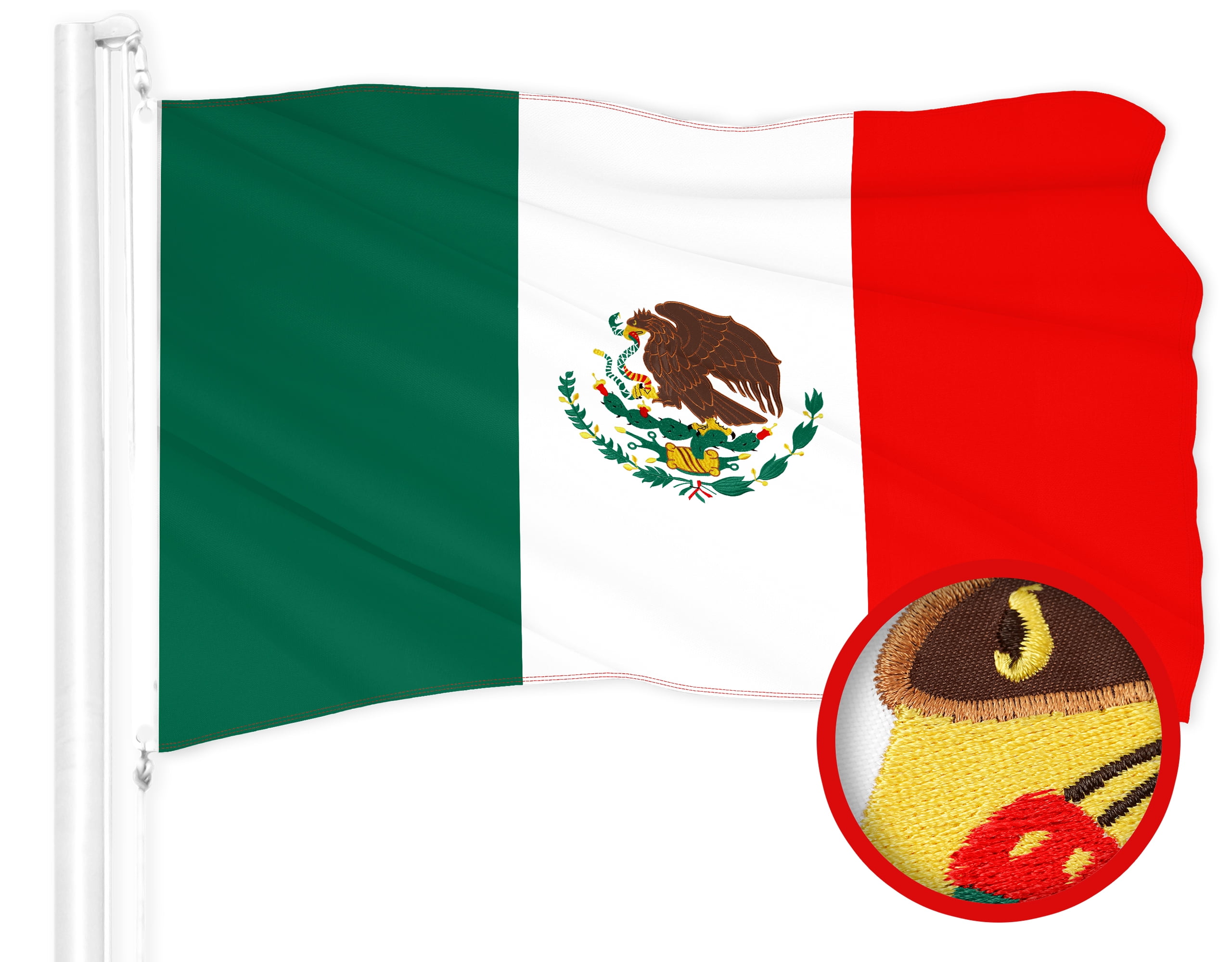 G128 Mexico Mexican Flag 3x5 Ft ToughWeave Series Embroidered 300D