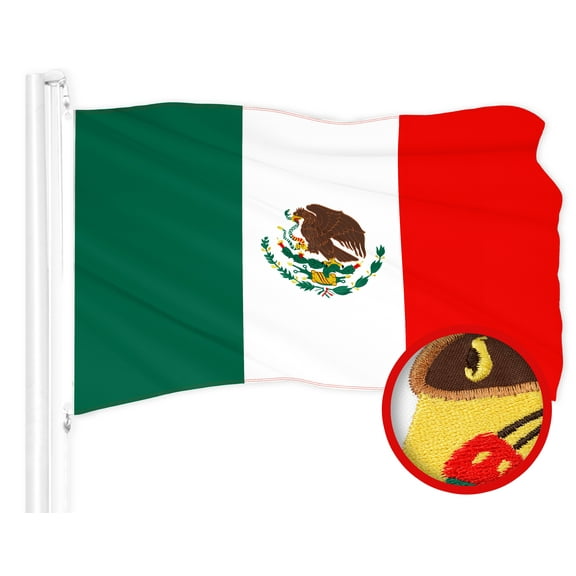 G128 Mexico Mexican Flag | 3x5 Ft | ToughWeave Series Embroidered 300D Polyester | Country Flag, Embroidered Design, Indoor/Outdoor, Brass Grommets