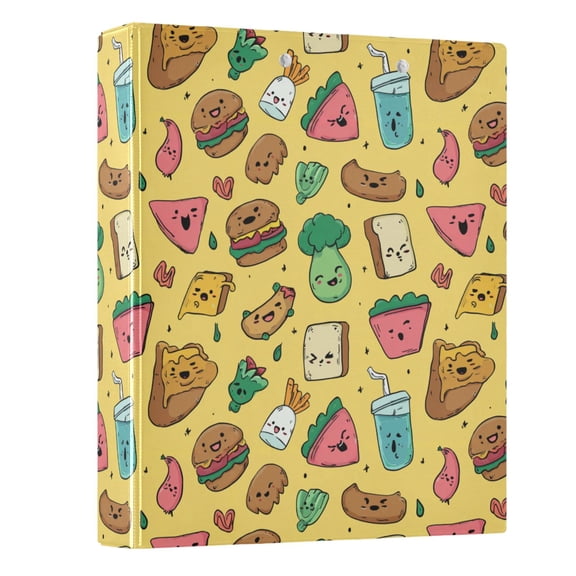 Three Ring Binder Cute Style Cartoon Food 1.5 Inch Round Binder D-Rings for Office Supplies and More