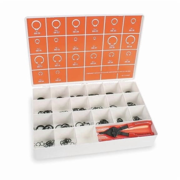 Internal and External Retaining Ring Assortment, Steel, Phosphate Finish, 221 Pieces