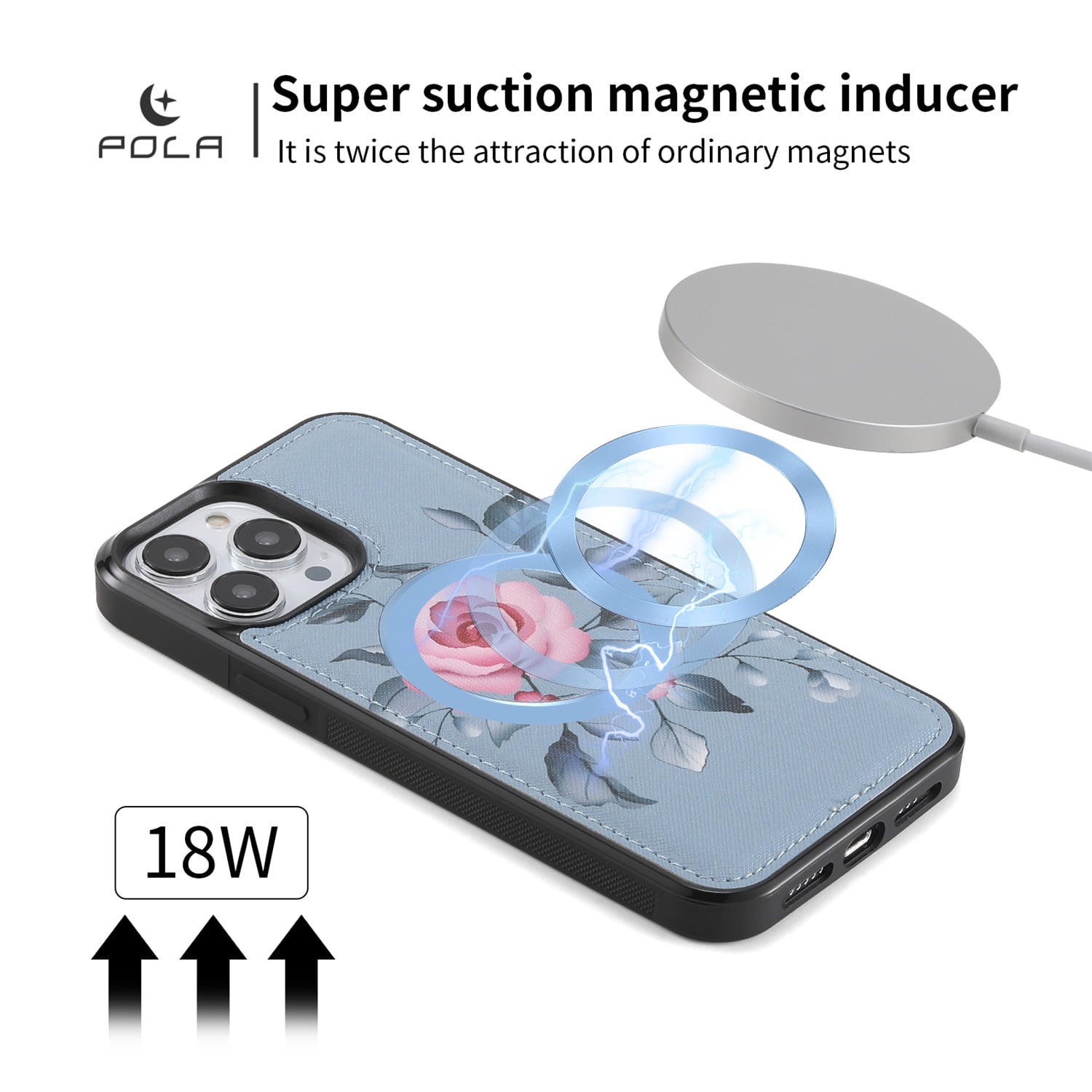 SaniMore Magnetic Detachable Wallet Case for iPhone 13 Pro Max, Flower Pattern RFID Blocking Cover Support Wireless Charging Card Slot Shoulder & Wrist Strap 360° Full Protective Shell, Grey