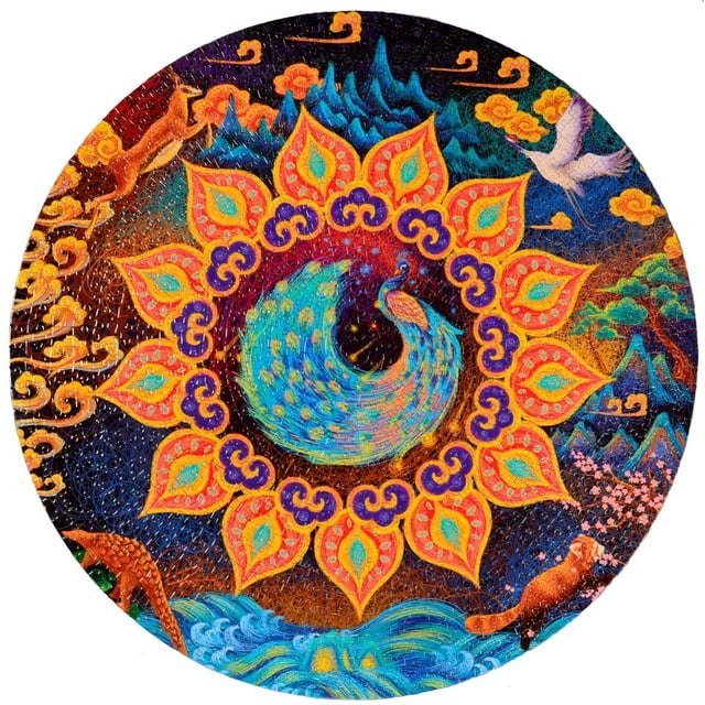 ZECATL Puzzle-Huaxia Creature 1000 Pieces Round Puzzle Color Challenge Jigsaw Puzzles for Adults and Kids