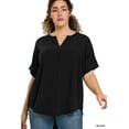 thumbnail image 2 of Zenana Women's & Plus Size Woven Airflow Split Neck Short Sleeve Top, 2 of 3