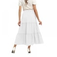 thumbnail image 4 of Women's Tiered Maxi Skirt Elastic High Waist Boho Skirts with Drawstring Solid Color Ruffle Swing Long Skirt, White S-2XL, 4 of 9