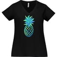 thumbnail image 3 of Inktastic Blue and Green Pineapple Women's Plus Size V-Neck T-Shirt, 3 of 5