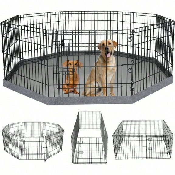 Foldable Metal Dog Exercise Pen Pet Puppy Playpen Kennels Yard Fence Indoor Outdoor 8 Panel 24 W X 24 H With Bottom Pad With Bottom Pad 8 Panels 24 H